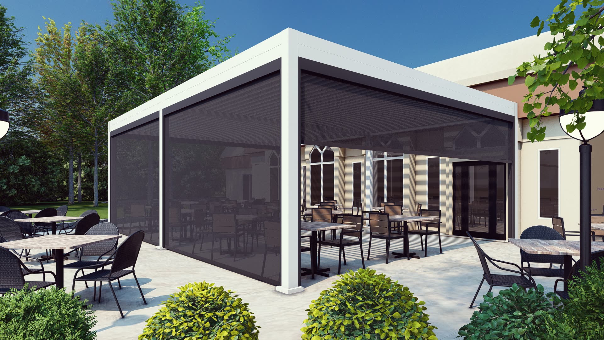B2 Bistro North Brunswick NJ — Motorized SkyTilt Louvered Roof detail